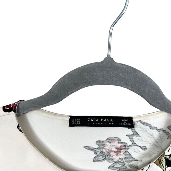 Zara Basic Womens Mini Dress Floral Stretch Bell Sleeves Cream Size XS - Picture 3 of 5